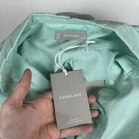 Everlane The Relaxed Fit Oxford Shirt 6 Women New Mint Green Pinstripe Button - Picture 5 of 8